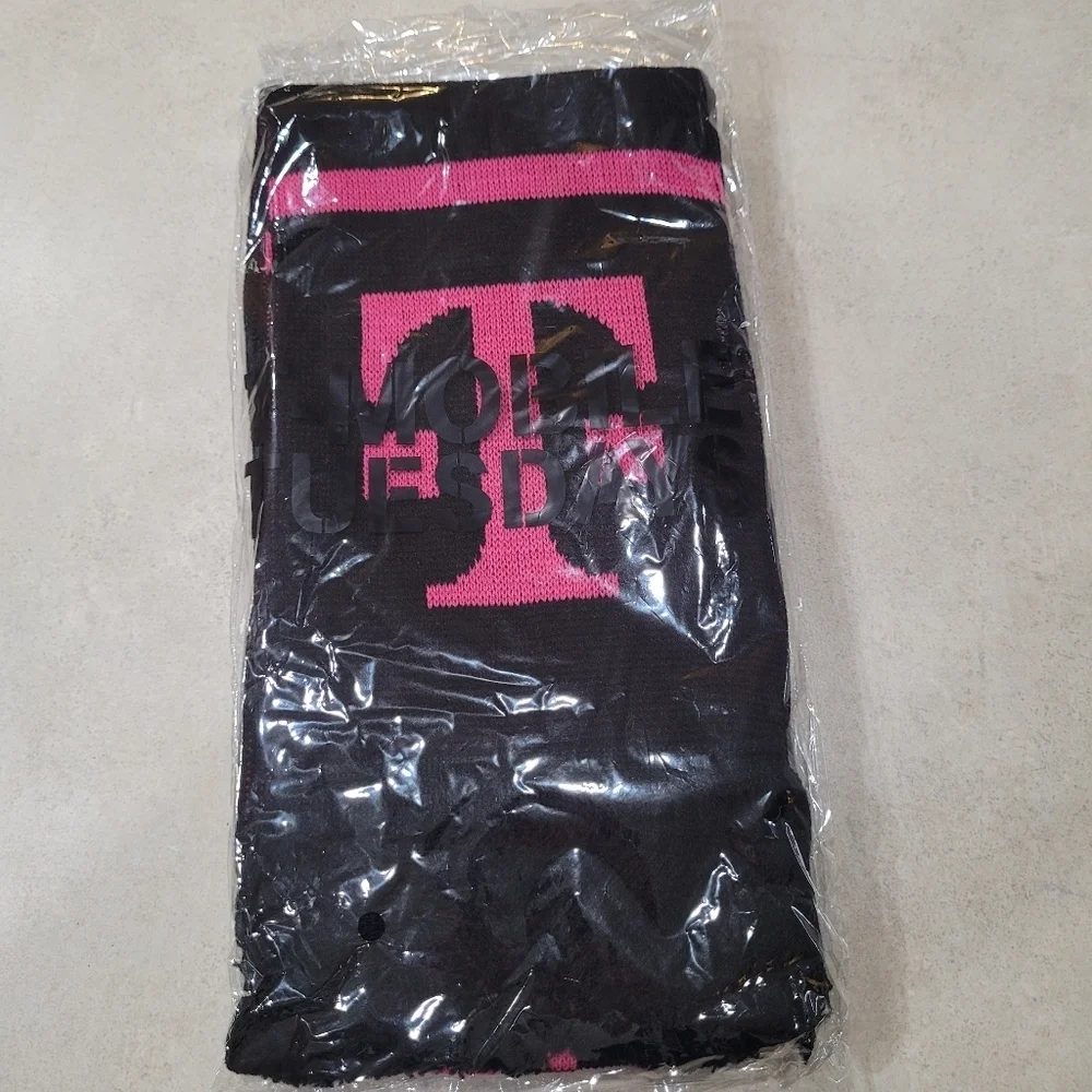 e Tuesday Scarf New Black With Pink Lettering